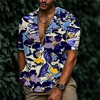 Chemise Homme Imprimé Floral Col rabattu Bouton bas Imprimer Manches Courtes Plein Air Décontractée Vacances Standard Aspect lin (polyester) Décontractée Mode Designer miniinthebox