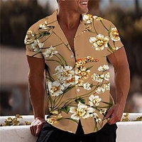Chemise Homme Imprimé Floral Col rabattu Bouton bas Imprimer Manches Courtes Plein Air Décontractée Vacances Standard Aspect lin (polyester) Décontractée Mode Designer miniinthebox