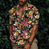 Chemise Homme Imprimé Floral Col rabattu Bouton bas Imprimer Manches Courtes Plein Air Décontractée Vacances Standard Aspect lin (polyester) Décontractée Mode Designer miniinthebox