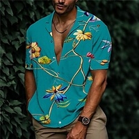 Chemise Homme Imprimé Floral Col rabattu Bouton bas Imprimer Manches Courtes Plein Air Décontractée Vacances Standard Aspect lin (polyester) Décontractée Mode Designer miniinthebox