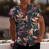 Chemise Homme Imprimé Floral Col rabattu Bouton bas Imprimer Manches Courtes Plein Air Décontractée Vacances Standard Aspect lin (polyester) Décontractée Mode Designer miniinthebox