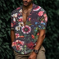 Chemise Homme Imprimé Floral Col rabattu Bouton bas Imprimer Manches Courtes Plein Air Décontractée Vacances Standard Aspect lin (polyester) Décontractée Mode Designer miniinthebox