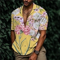 Chemise Homme Imprimé Floral Col rabattu Bouton bas Imprimer Manches Courtes Plein Air Décontractée Vacances Standard Aspect lin (polyester) Décontractée Mode Designer miniinthebox