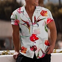 Chemise Homme Imprimé Floral Col rabattu Bouton bas Imprimer Manches Courtes Plein Air Décontractée Vacances Standard Aspect lin (polyester) Décontractée Mode Designer miniinthebox
