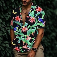 Chemise Homme Imprimé Floral Col rabattu Bouton bas Imprimer Manches Courtes Plein Air Décontractée Vacances Standard Aspect lin (polyester) Décontractée Mode Designer miniinthebox