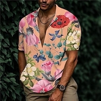 Chemise Homme Imprimé Floral Col rabattu Bouton bas Imprimer Manches Courtes Plein Air Décontractée Vacances Standard Aspect lin (polyester) Décontractée Mode Designer miniinthebox
