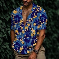 Chemise Homme Imprimé Floral Col rabattu Bouton bas Imprimer Manches Courtes Plein Air Décontractée Vacances Standard Aspect lin (polyester) Décontractée Mode Designer miniinthebox
