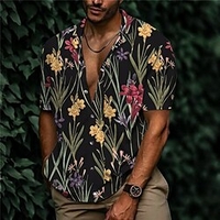 Chemise Homme Imprimé Floral Col rabattu Bouton bas Imprimer Manches Courtes Plein Air Décontractée Vacances Standard Aspect lin (polyester) Décontractée Mode Designer miniinthebox