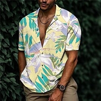 Chemise Homme Imprimé Floral Col rabattu Bouton bas Imprimer Manches Courtes Plein Air Décontractée Vacances Standard Aspect lin (polyester) Décontractée Mode Designer miniinthebox