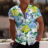 Chemise Homme Imprimé Floral Col rabattu Bouton bas Imprimer Manches Courtes Plein Air Décontractée Vacances Standard Aspect lin (polyester) Décontractée Mode Designer miniinthebox
