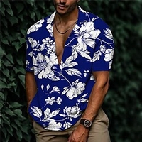 Chemise Homme Imprimé Floral Col rabattu Bouton bas Imprimer Manches Courtes Plein Air Décontractée Vacances Standard Aspect lin (polyester) Design Décontractée Mode / Eté / Printemps / Eté miniinthebox