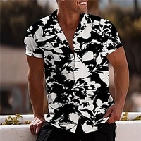 Chemise Homme Imprimé Floral Col rabattu Bouton bas Imprimer Manches Courtes Plein Air Décontractée Vacances Standard Aspect lin (polyester) Design Décontractée Mode / Eté / Printemps / Eté miniinthebox