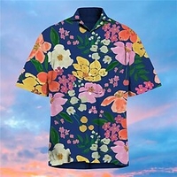 Chemise Homme Imprimé Floral Col rabattu Bouton bas Imprimer Manches Courtes Plein Air Décontractée Vacances Standard Polyester Décontractée Mode Designer miniinthebox
