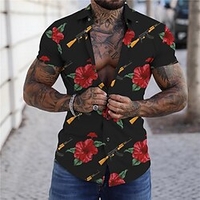 Chemise Homme Imprimé Floral Col rabattu Bouton bas Imprimer Manches Courtes Plein Air Décontractée Vacances Standard Polyester Décontractée Mode Designer miniinthebox