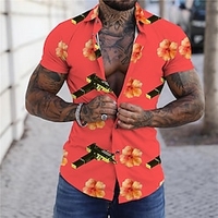 Chemise Homme Imprimé Floral Col rabattu Bouton bas Imprimer Manches Courtes Plein Air Décontractée Vacances Standard Polyester Décontractée Mode Designer miniinthebox