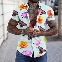 Chemise Homme Imprimé Floral Col rabattu Bouton bas Imprimer Manches Courtes Plein Air Décontractée Vacances Standard Polyester Décontractée Mode Designer miniinthebox