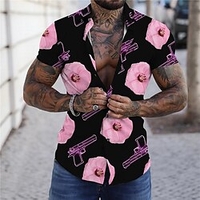 Chemise Homme Imprimé Floral Col rabattu Bouton bas Imprimer Manches Courtes Plein Air Décontractée Vacances Standard Polyester Décontractée Mode Designer miniinthebox