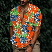 Chemise Homme Imprimé Floral Feuilles Col rabattu Bouton bas Imprimer Manches Courtes Plein Air Décontractée Vacances Standard Aspect lin (polyester) Décontractée Mode Designer miniinthebox