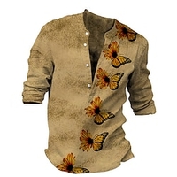 Chemise Homme Imprimé Floral Papillon Animal Col en V Bouton bas Imprimer Manches Longues Plein Air Décontractée Vacances Standard Polyester Décontractée Rétro Vintage Designer miniinthebox