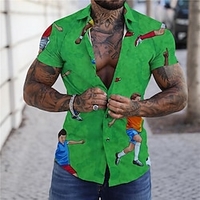 Chemise Homme Imprimé Football Joueur de football Sport Col rabattu Bouton bas Imprimer Manches Courtes Plein Air Décontractée Vacances Standard Polyester Décontractée Mode Designer miniinthebox