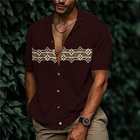 Chemise Homme Imprimé Géométrie Col rabattu Bouton bas Imprimer Manches Courtes Plein Air Décontractée Vacances Standard Aspect lin (polyester) Décontractée Mode Designer miniinthebox