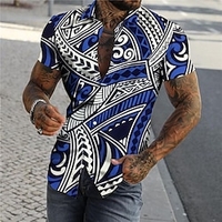 Chemise Homme Imprimé Géométrie Col rabattu Bouton bas Imprimer Manches Courtes Plein Air Décontractée Vacances Standard Polyester Design Décontractée Mode / Eté / Printemps / Eté miniinthebox