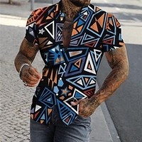 Chemise Homme Imprimé Géométrie Col rabattu Bouton bas Imprimer Manches Courtes Plein Air Décontractée Vacances Standard Polyester Design Décontractée Mode / Eté / Printemps / Eté miniinthebox