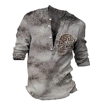 Chemise Homme Imprimé Lettre Col en V Bouton bas Imprimer Manches Longues Plein Air Décontractée Vacances Standard Polyester Décontractée Rétro Vintage Designer miniinthebox