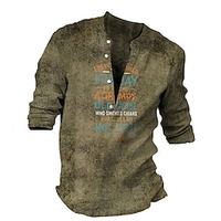 Chemise Homme Imprimé Lettre Col en V Bouton bas Imprimer Manches Longues Plein Air Décontractée Vacances Standard Polyester Décontractée Rétro Vintage Designer miniinthebox