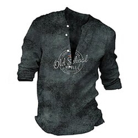 Chemise Homme Imprimé Lettre Col en V Bouton bas Imprimer Manches Longues Plein Air Décontractée Vacances Standard Polyester Décontractée Rétro Vintage Designer miniinthebox