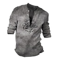 Chemise Homme Imprimé Lettre Col en V Bouton bas Imprimer Manches Longues Plein Air Décontractée Vacances Standard Polyester Décontractée Rétro Vintage Designer miniinthebox