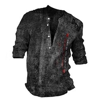 Chemise Homme Imprimé Lettre Col en V Bouton bas Imprimer Manches Longues Plein Air Décontractée Vacances Standard Polyester Décontractée Rétro Vintage Designer miniinthebox