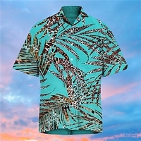 Chemise Homme Imprimé Léopard Feuilles Col rabattu Bouton bas Imprimer Manches Courtes Plein Air Décontractée Vacances Standard Polyester Décontractée Mode Designer miniinthebox