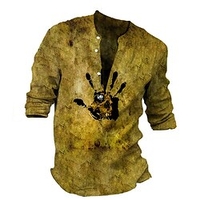 Chemise Homme Imprimé mains Col en V Bouton bas Imprimer Manches Longues Plein Air Décontractée Vacances Standard Polyester Décontractée Rétro Vintage Designer miniinthebox