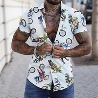 Chemise Homme Imprimé Moto Sport Col rabattu Bouton bas Imprimer Manches Courtes Plein Air Décontractée Vacances Standard Polyester Décontractée Mode Designer miniinthebox
