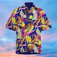 Chemise Homme Imprimé Oiseau Animal Col rabattu Bouton bas Imprimer Manches Courtes Plein Air Décontractée Vacances Standard Polyester Décontractée Mode Designer miniinthebox