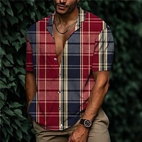 Chemise Homme Imprimé Plaid Col rabattu Bouton bas Imprimer Manches Courtes Plein Air Décontractée Vacances Standard Aspect lin (polyester) Décontractée Mode Designer miniinthebox