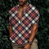 Chemise Homme Imprimé Plaid Col rabattu Bouton bas Imprimer Manches Courtes Plein Air Décontractée Vacances Standard Aspect lin (polyester) Décontractée Mode Designer miniinthebox
