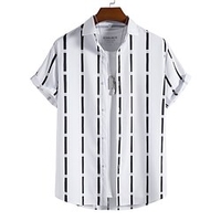 Chemise Homme Imprimé Rayé Col rabattu Bouton bas Imprimer Manches courtes Décontractée du"idien Des sports Standard Mélange de Coton Coton Décontractée Mode Respirable miniinthebox