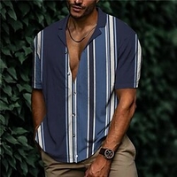 Chemise Homme Imprimé Rayé Col rabattu Bouton bas Imprimer Manches Courtes Plein Air Décontractée Vacances Standard Aspect lin (polyester) Décontractée Mode Designer miniinthebox