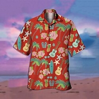 Chemise Homme Instrument de musique Col rabattu 3D Bouton bas Manches Courtes Plein Air Décontractée du"idien Standard Mélange de Coton Décontractée Mode Confortable miniinthebox