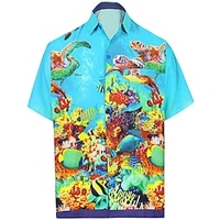 Chemise Homme Monde sous marin Col rabattu 3D Bouton bas Manches Courtes Plein Air Décontractée du"idien Standard Mélange de Coton Décontractée Mode Confortable miniinthebox