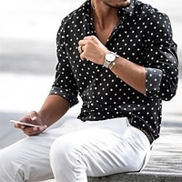 Chemise Homme Pois Col rabattu Bouton bas Manches Longues Plein Air Décontractée du"idien Standard Polyester Décontractée Mode Respirable miniinthebox