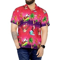 Chemise Homme père Noël Col rabattu 3D Bouton bas Manches Courtes Plein Air Décontractée du"idien Standard Mélange de Coton Décontractée Mode Confortable miniinthebox