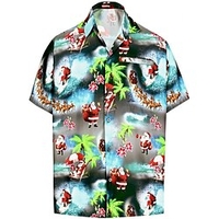 Chemise Homme père Noël Col rabattu 3D Bouton bas Manches Courtes Plein Air Décontractée du"idien Standard Mélange de Coton Décontractée Mode Confortable miniinthebox