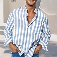 Chemise Homme Rayé Mao Bouton bas Manches Longues Plein Air Décontractée du"idien Standard 100% Coton Décontractée Mode Respirable / Eté / Printemps / Eté miniinthebox