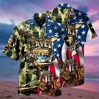 Chemise Homme Soldier Col rabattu 3D Bouton bas Manches Courtes Plein Air Décontractée du"idien Standard Mélange de Coton Décontractée Mode Confortable miniinthebox