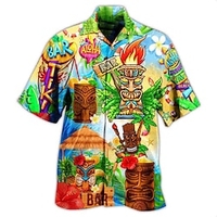 Chemise Homme Tribal Col rabattu 3D Bouton bas Manches Courtes Plein Air Décontractée du"idien Standard Mélange de Coton Décontractée Mode Confortable miniinthebox
