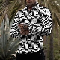 Chemise Homme Zébré Col rabattu Bouton bas Manches Longues Plein Air Décontractée du"idien Standard Mélange de Coton Décontractée Mode Confortable miniinthebox