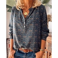 Chemisier Chemise Femme Décontractée du"idien Bohème Floral Géométrique Fleur Manches Longues Bouton Col de Chemise Style bohème Vin Bleu Poudré Hauts Ample S miniinthebox